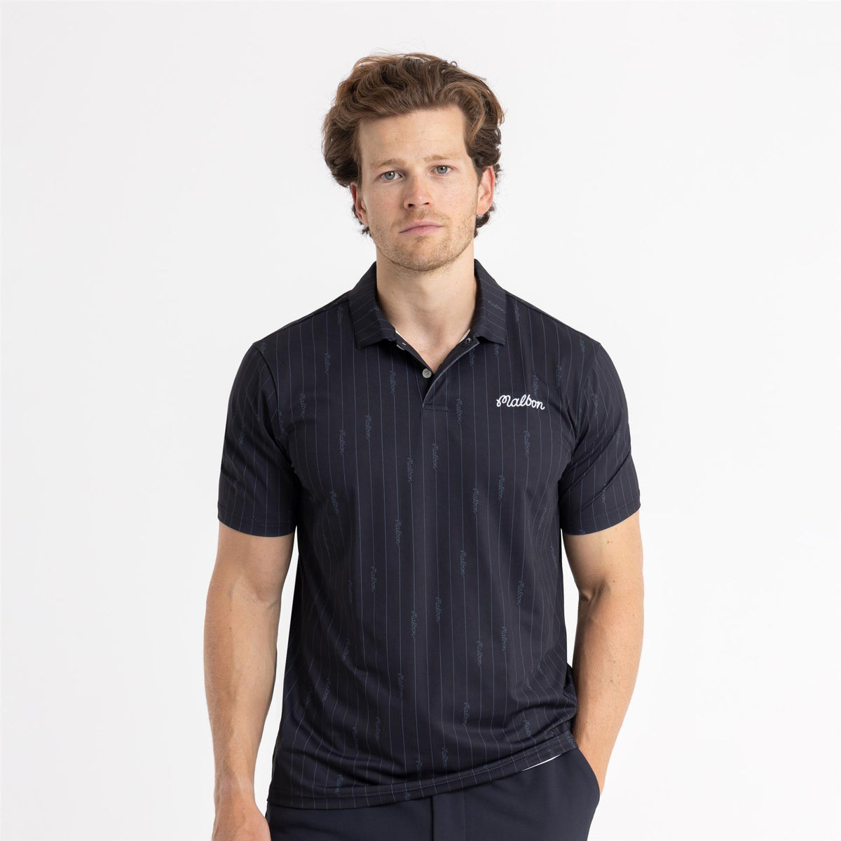 Malbon Golf Evergreen Performance Pique Polo Black/Cool Grey