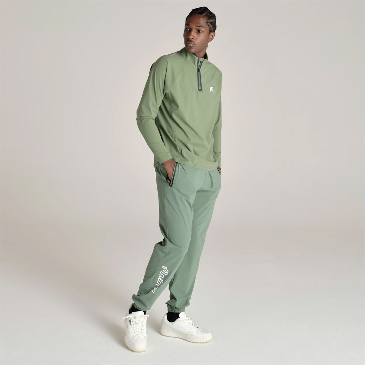 Malbon Golf Performance Raglan Quarter Zip Mid Layer Forest