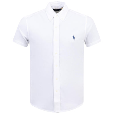 Polo Golf Button Down Cotton Pique Shirt White - SS24