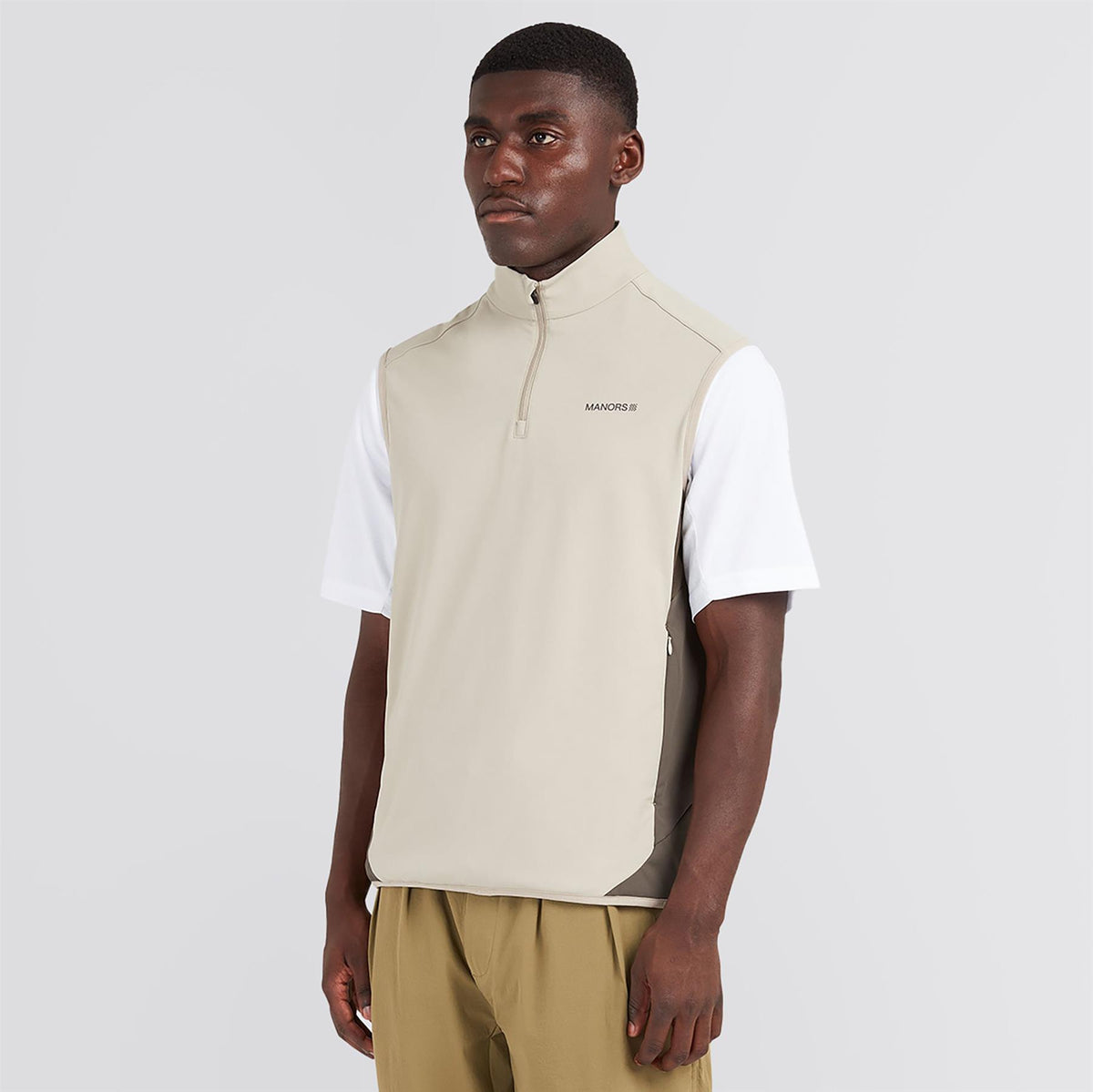 Manors Quarter Zip Tech Vest Greige | TRENDYGOLF UK