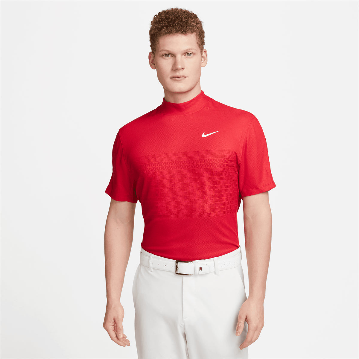 TW Dri Fit ADV Mockneck Jacquard Polo Gym Red SS23 TRENDYGOLF UK