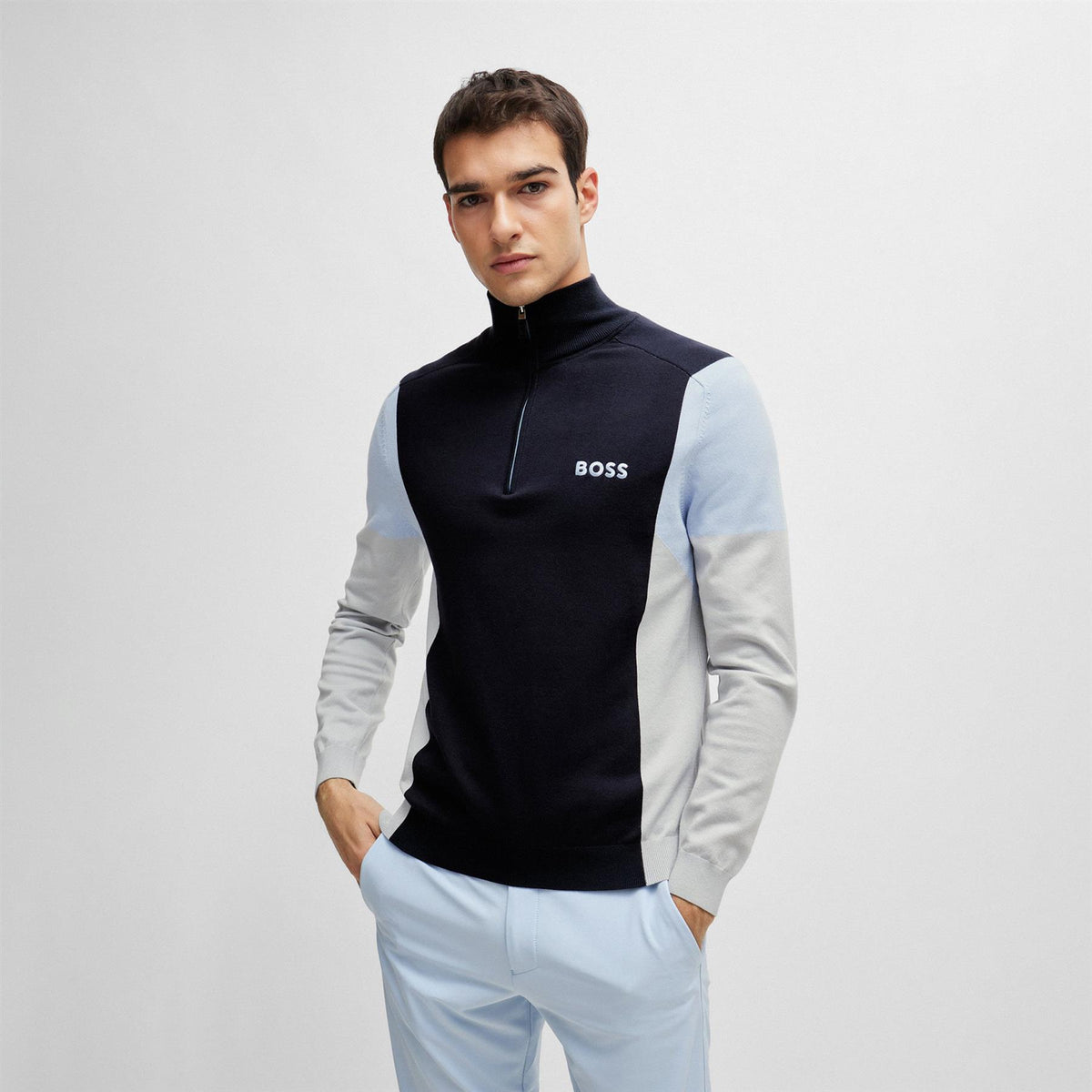 BOSS Zelchior-X Regular Fit Quarter Zip Knit Dark Blue