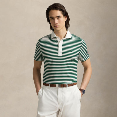 RLX Tailored Fit Yarn Dyed Cotton Polo Ceramic White/Kelly Green