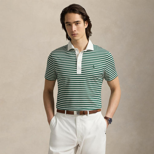 RLX Tailored Fit Yarn Dyed Cotton Polo Ceramic White/Kelly Green