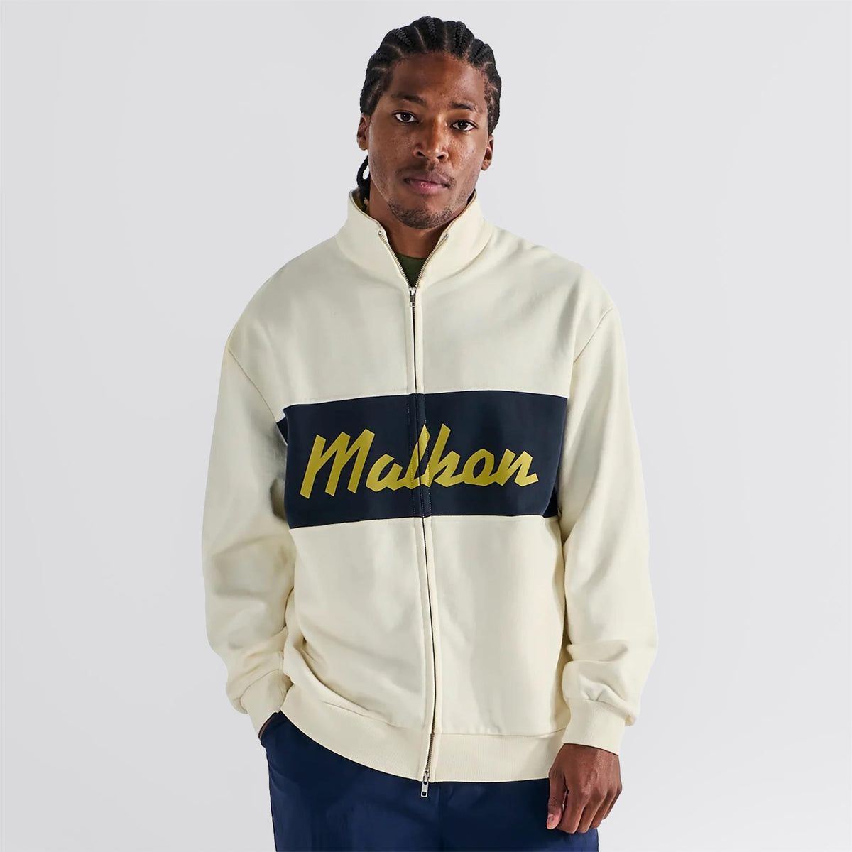 Malbon Golf University Double Zip Mid Layer Cream | TRENDYGOLF UK