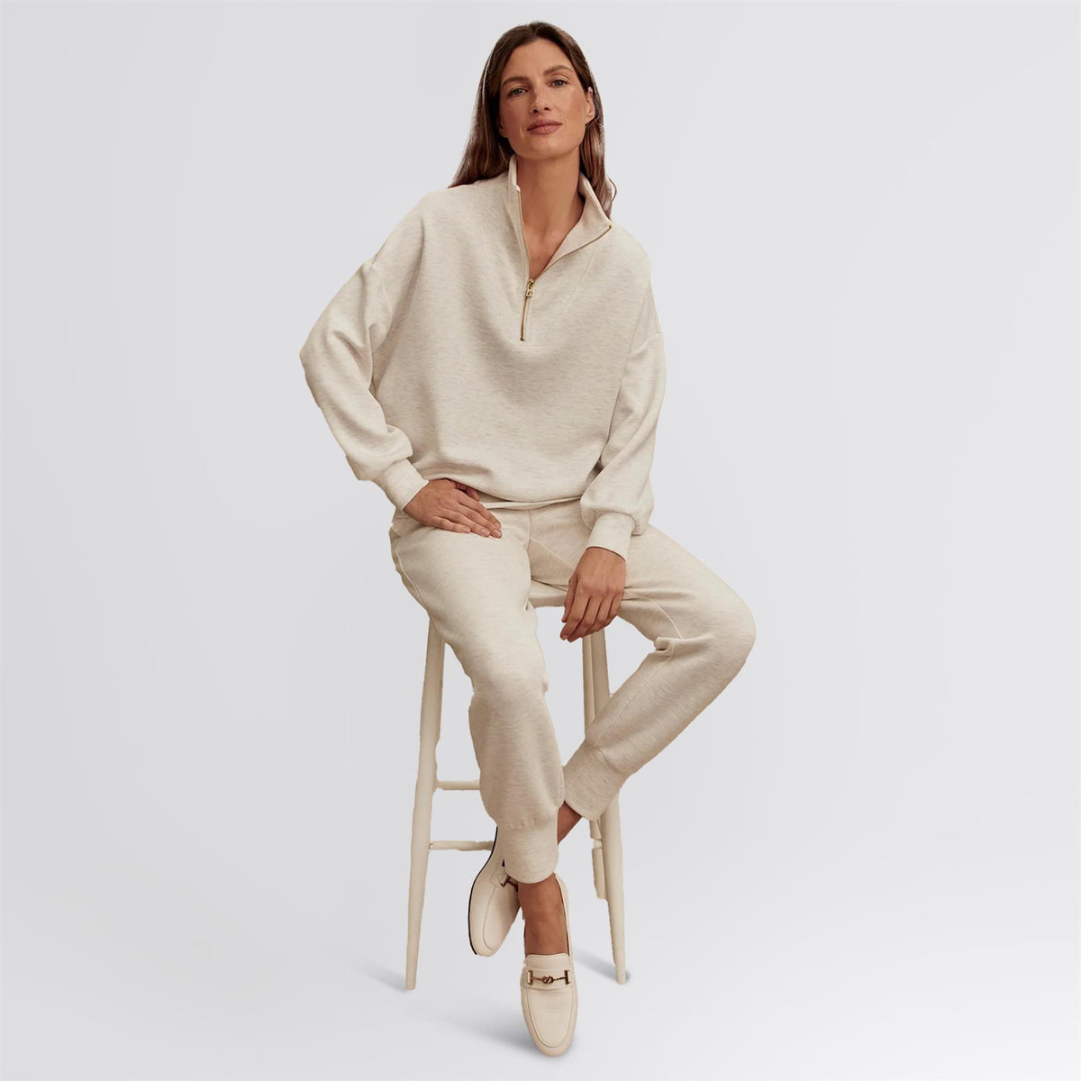 Varley Womens Hawley Half Zip Sweat Ivory Marl | TRENDYGOLF UK