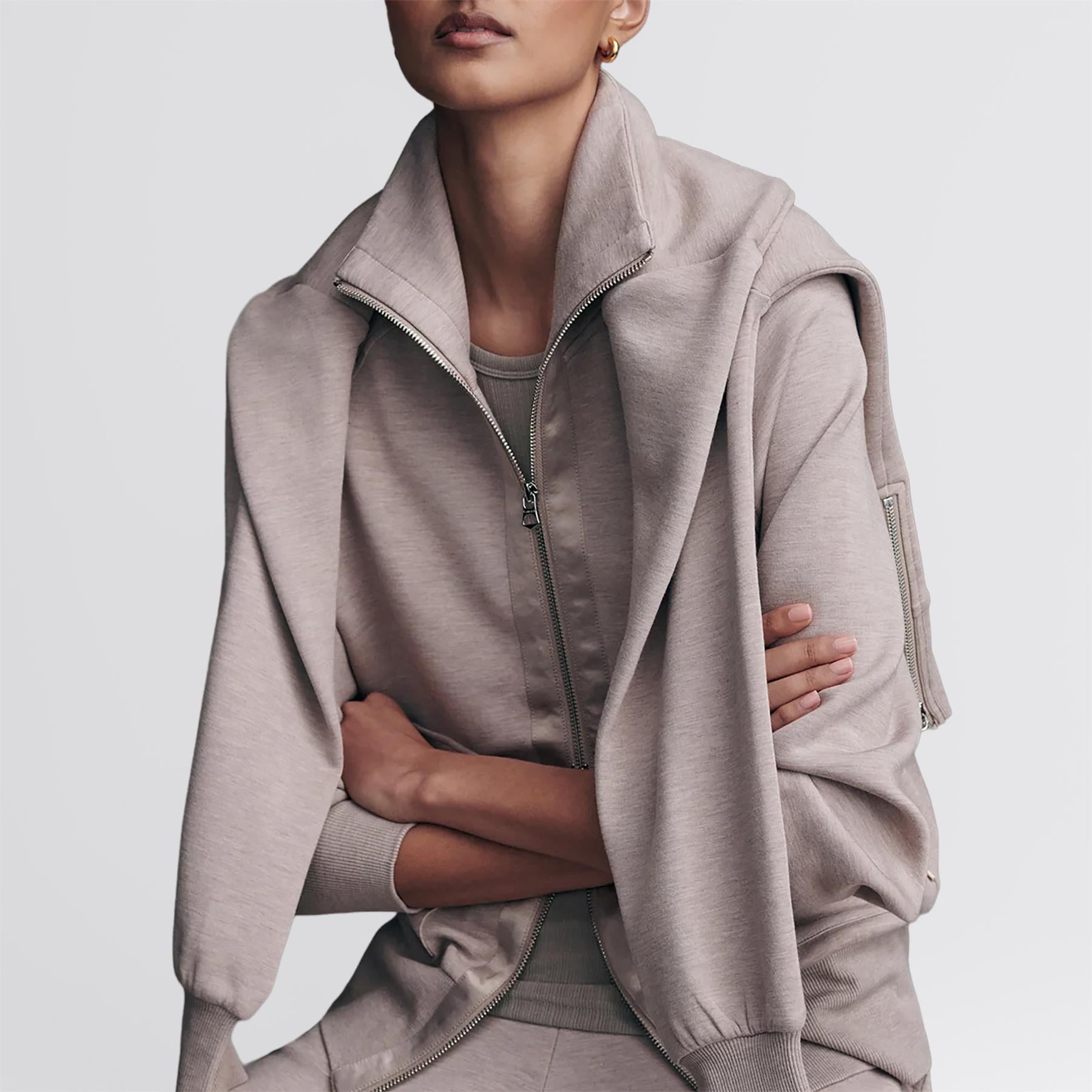 Varley Roxbury Sweat Zip Through Taupe Marl | TRENDYGOLF UK