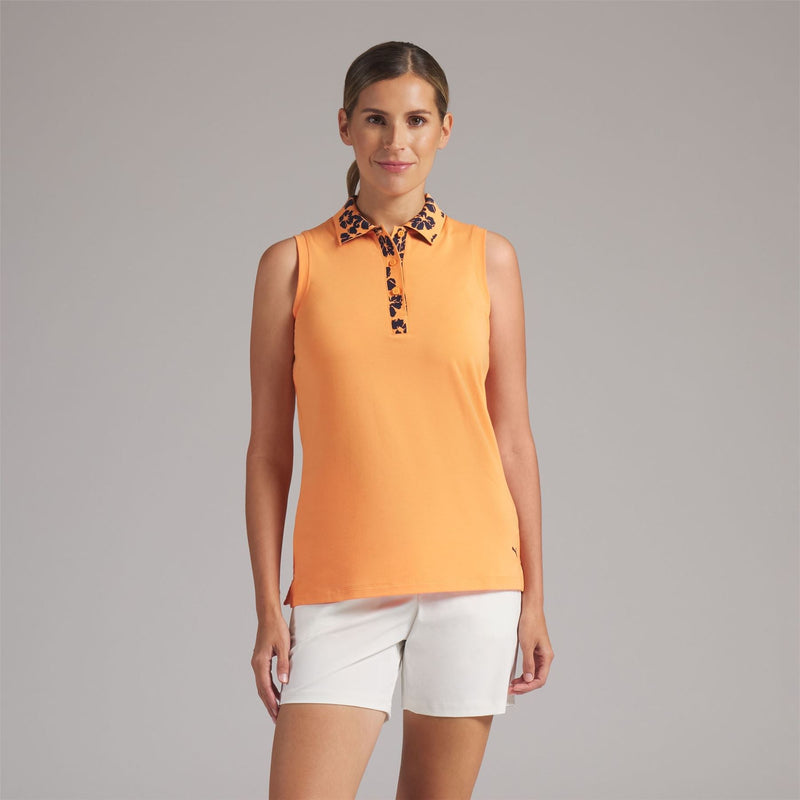 Modalon Floral Rib Sleeveless Polo Shirt Warm