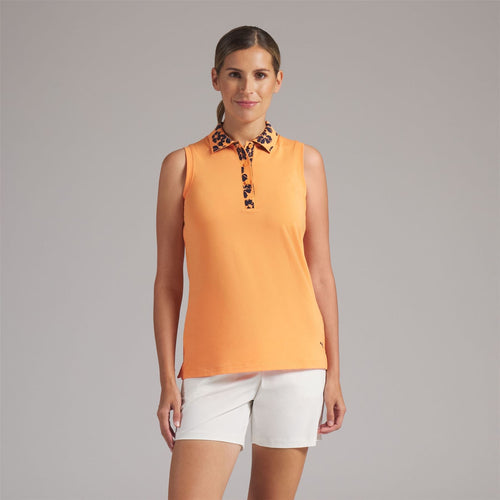 Modalon Floral Rib Sleeveless Polo Shirt Warm Melon Glow/Deep Navy