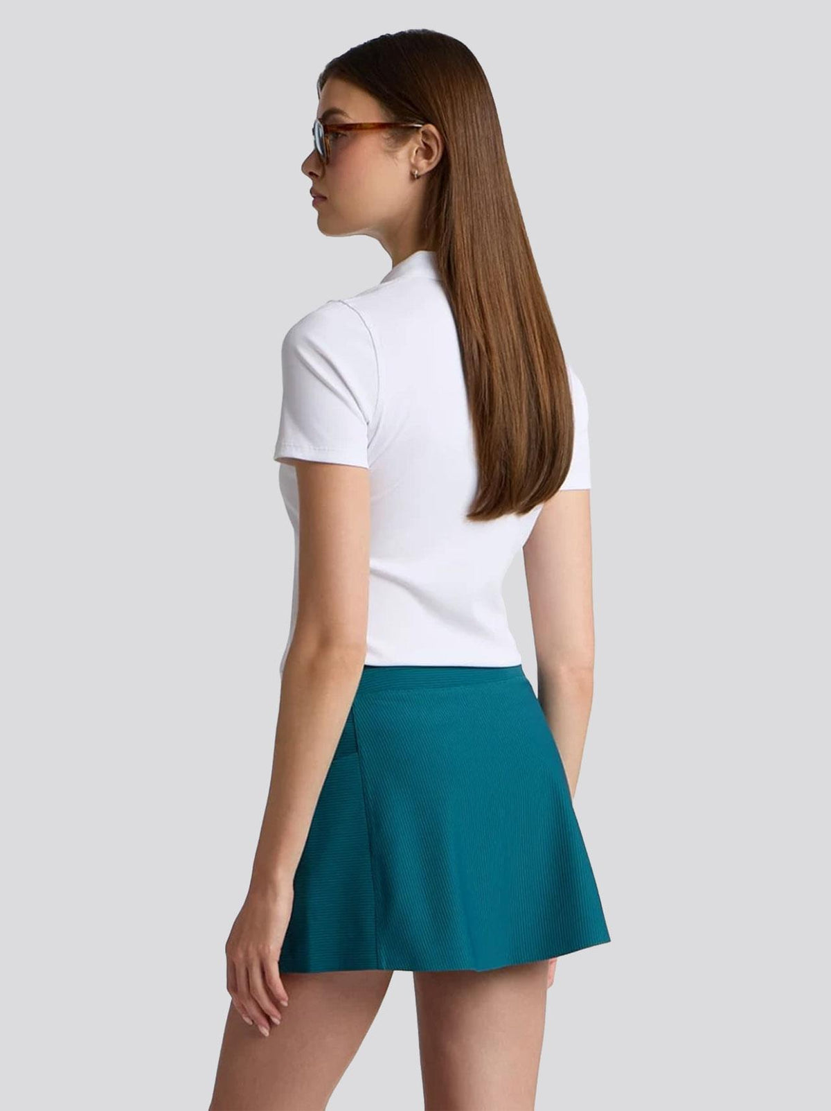 Two Tone Rib Knockout A-Line 16-Inch Skort Marine Teal