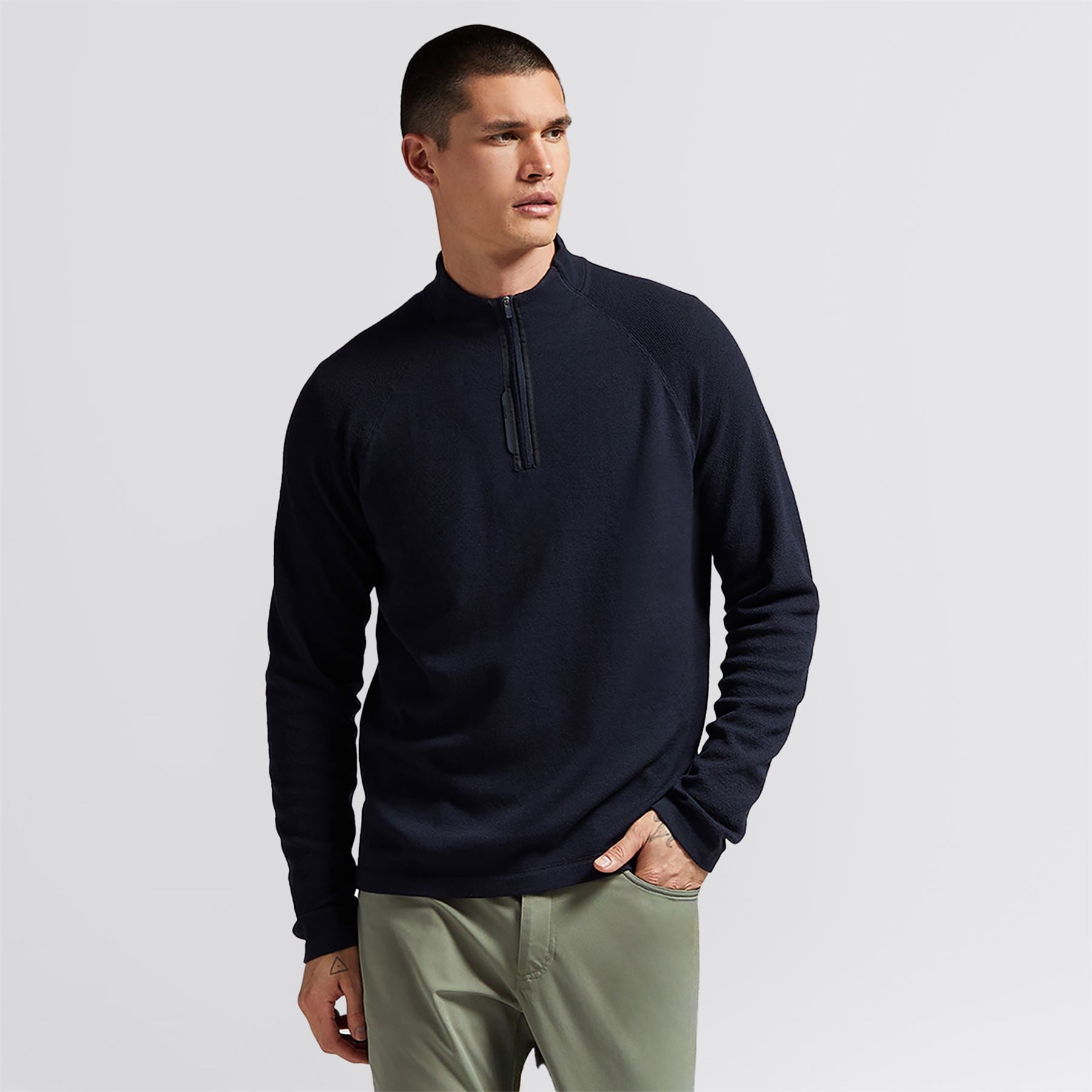 Merino Wool Blend Raglan Quarter Zip Mid Layer Twilight
