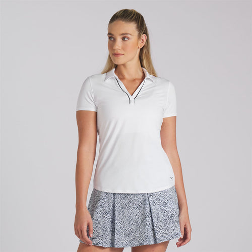 Cloudspun Piped V-Neck Polo White