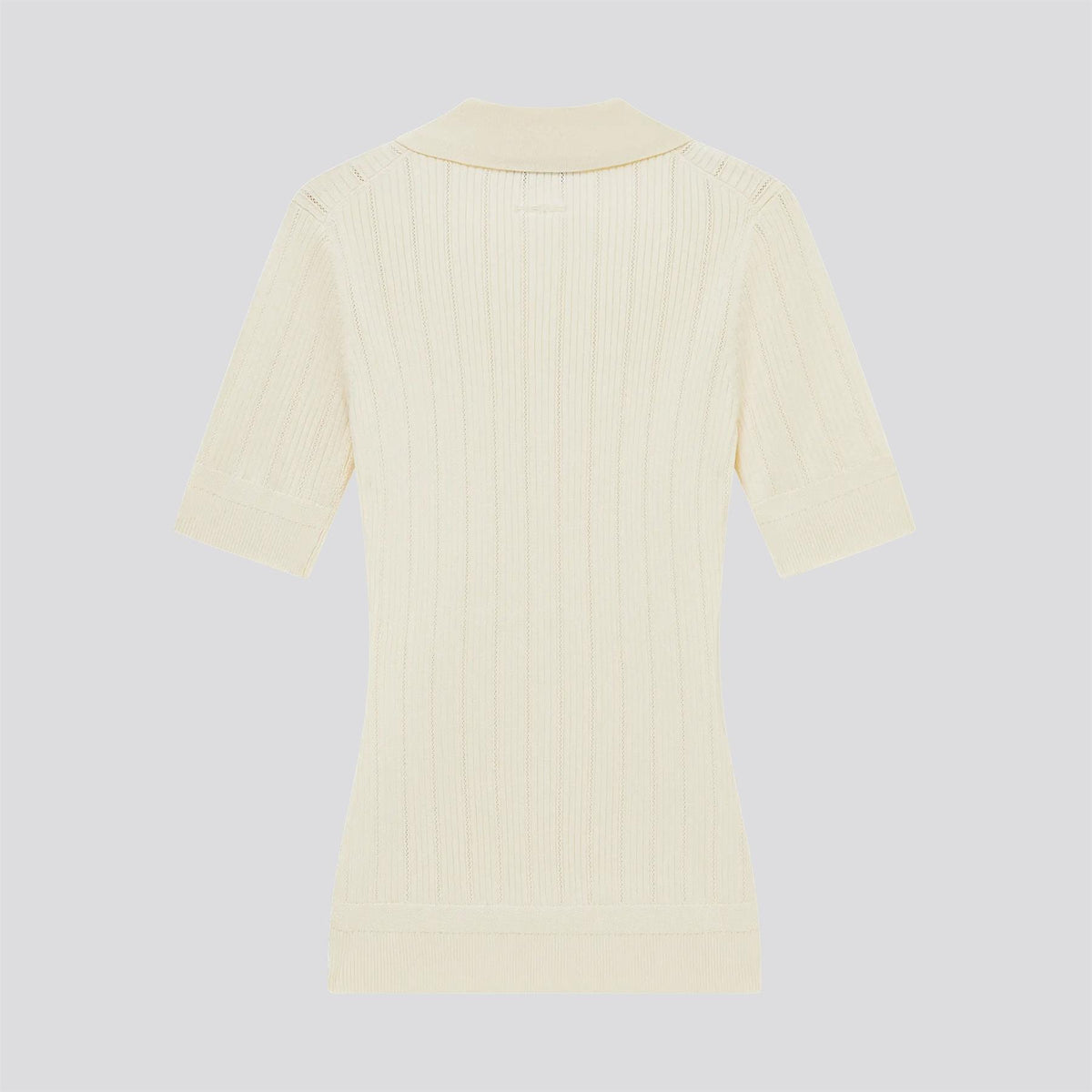 V Neck Pointelle Knit Polo Cream