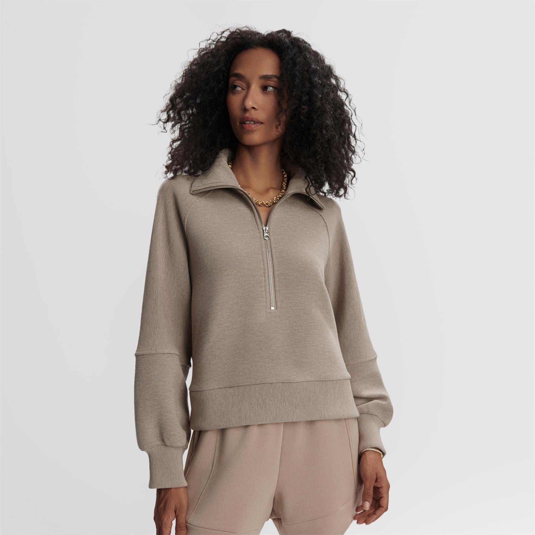 Milano Half Zip Sweat Taupe Marl