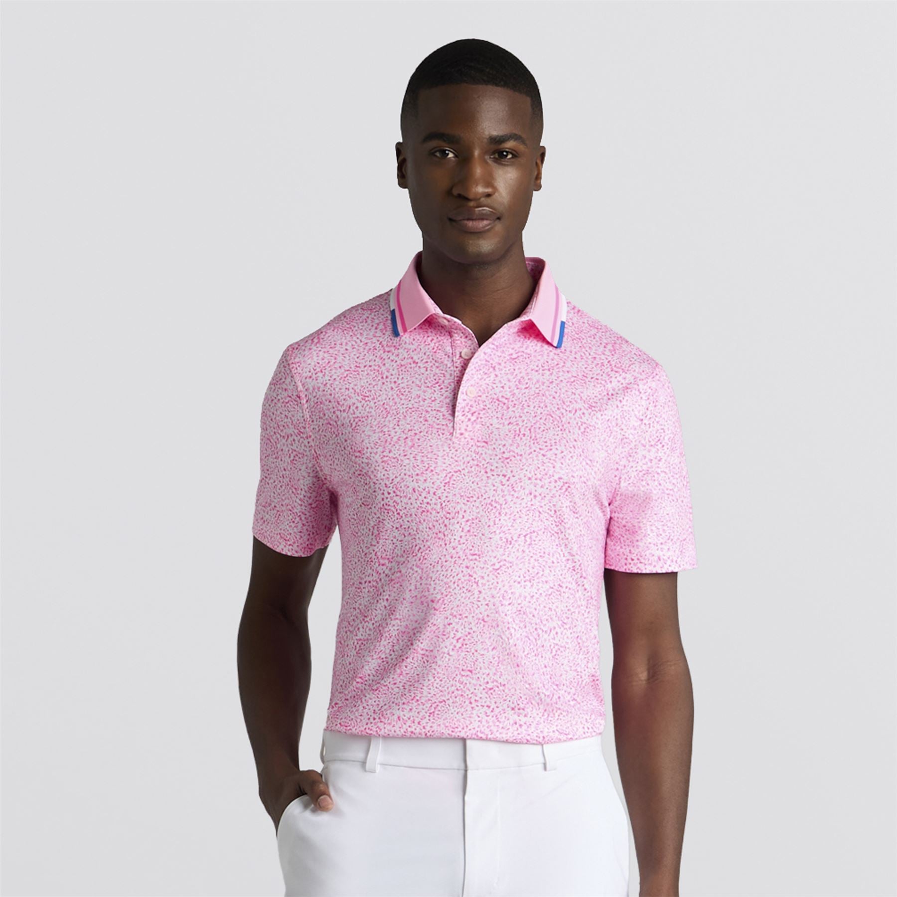 Fireworks Print Tech Jersey Polo Blush