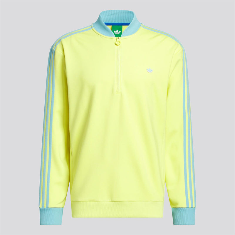 adidas Originals 3-Stripe Quarter Zip - flat lay in Pure Lemon