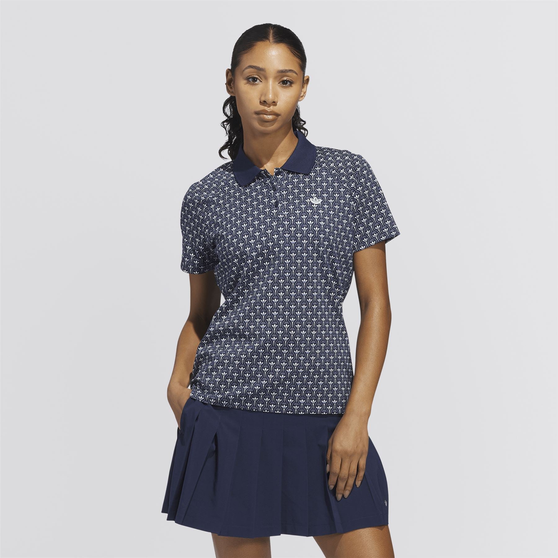 Originals All Over Trefoil Polo Night Indigo/Chalk White