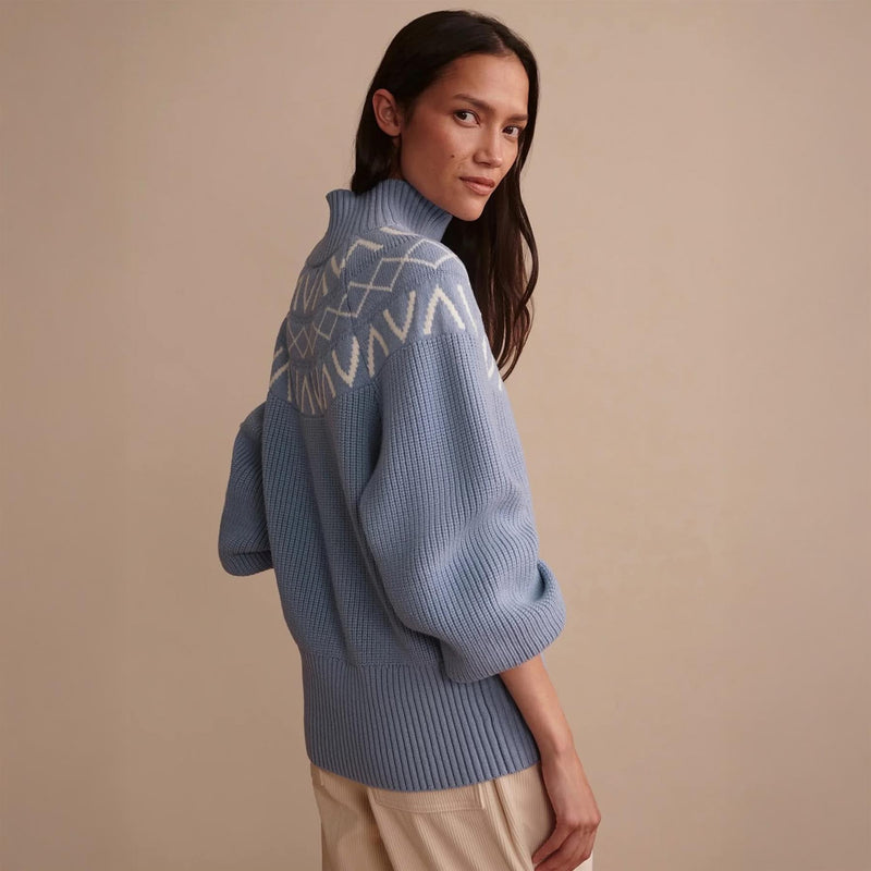 Marcie Fairisle Yoke Knit Sweater Glacier Blue