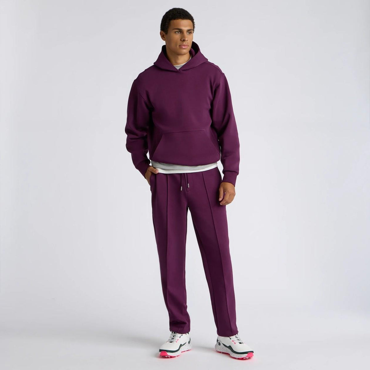 Cotton Blend Scuba Hoodie Dark Plum