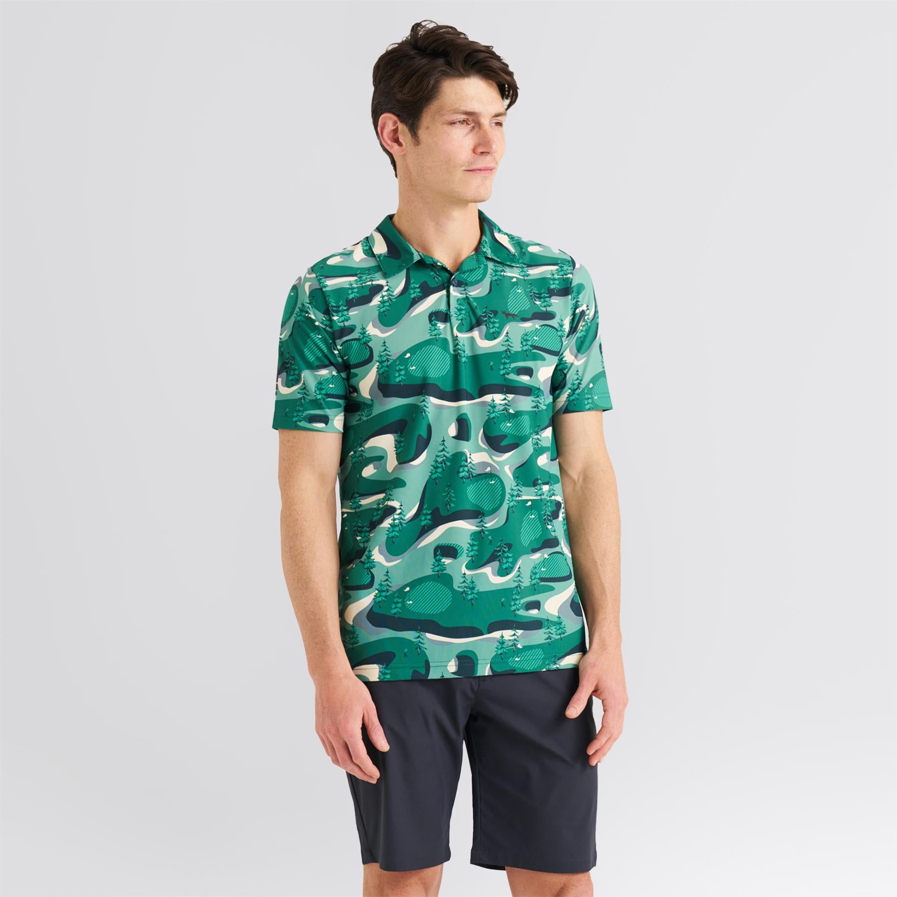 AOP Golf Course Print Polo Green