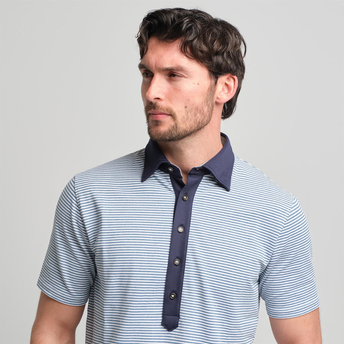 Ford 5 Button Striped Polo Shedd Heather/White