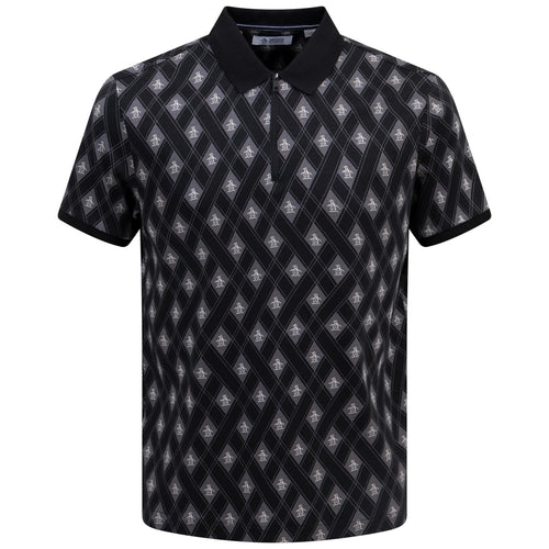 All Over Argyle Print Quarter Zip Polo True Black - AW24