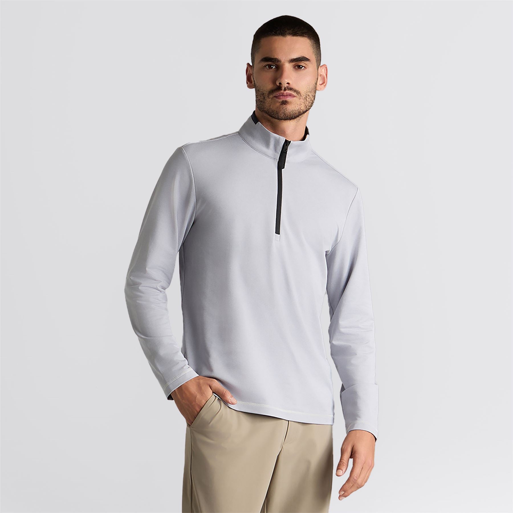 Brushed Back Tech Quarter Zip Mid Layer Light Grey Melange