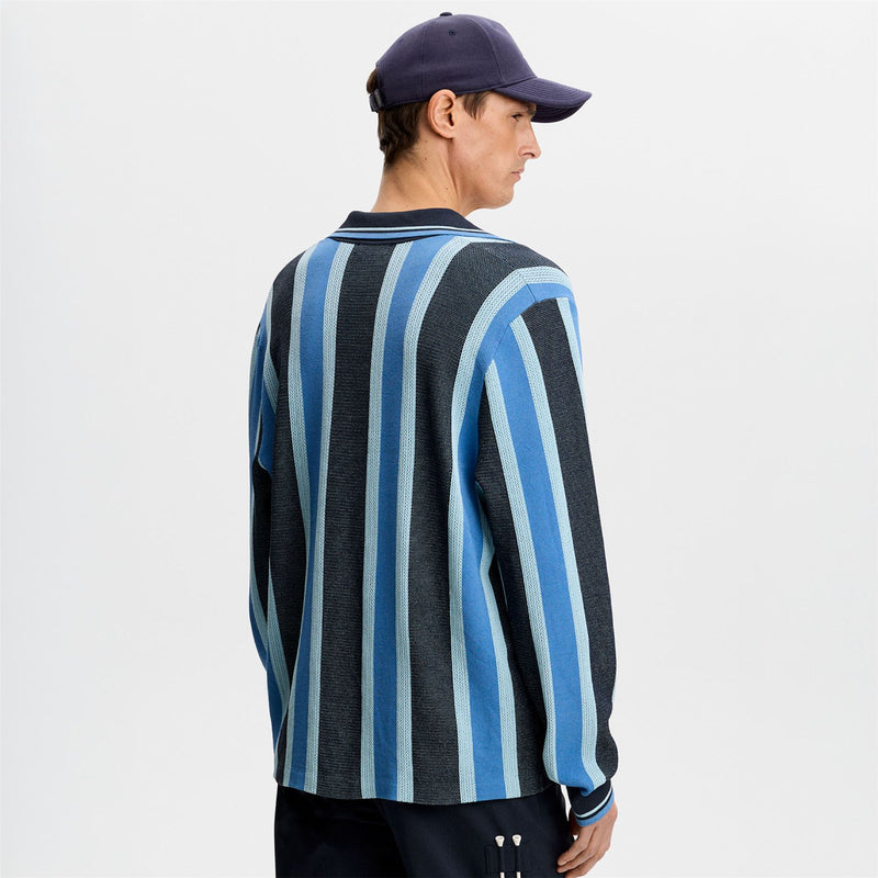 Silas Stripe LS Knit Polo JL Navy
