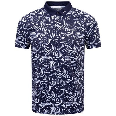 Stretch-Poloshirt mit abstraktem Print, Weiß/Blau – SS24