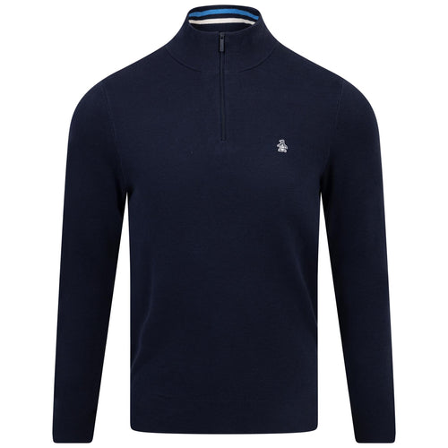 Cotton Quarter Zip Tipped LS Polo Dark Sapphire - AW24