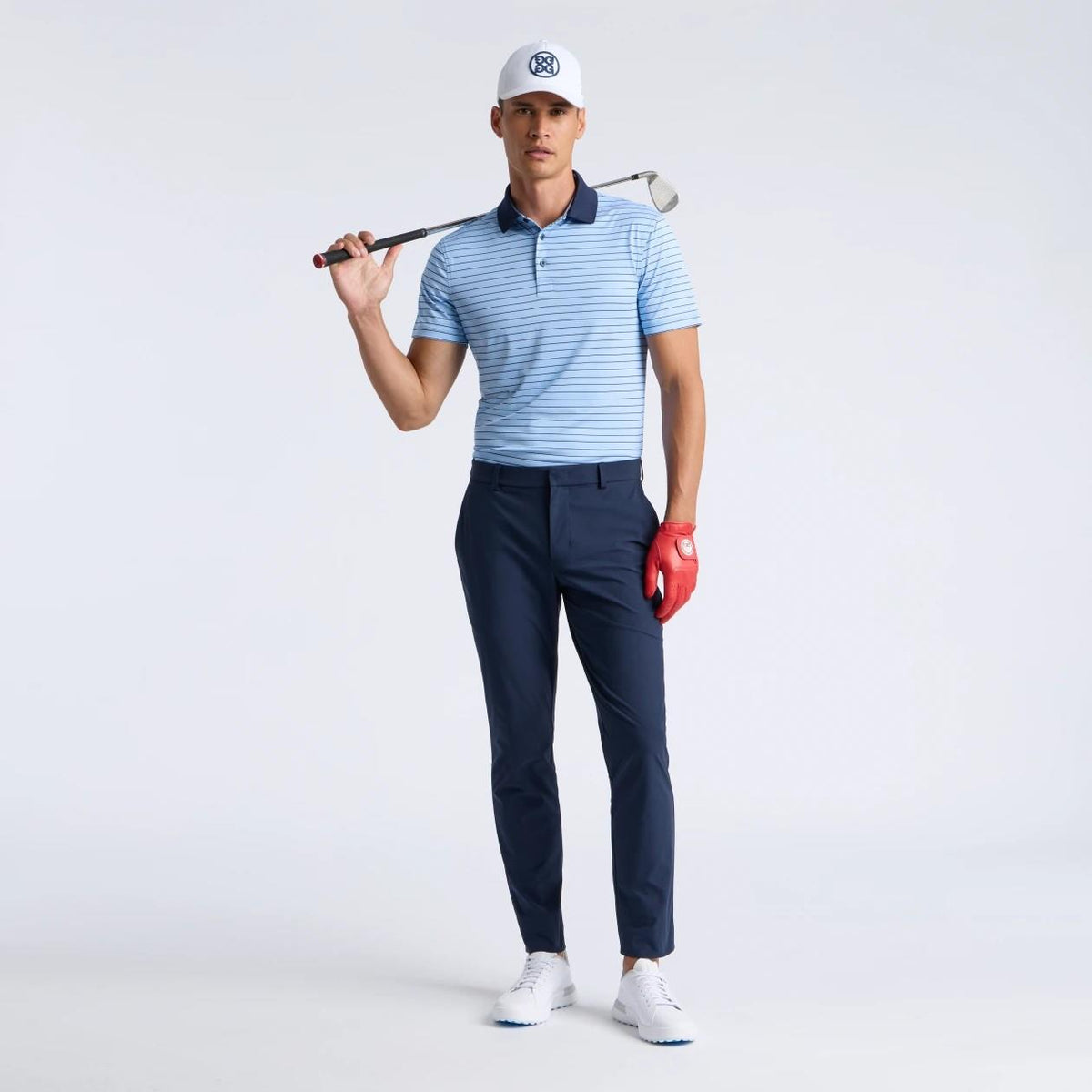 Herringbone Stripe Tech Jersey Polo Cerulean/Twilight