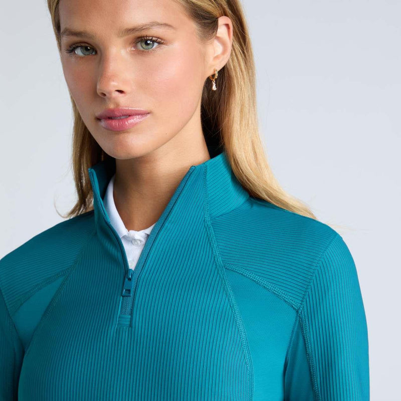 Two Tone Rib Quarter Zip Pullover Marine Teal