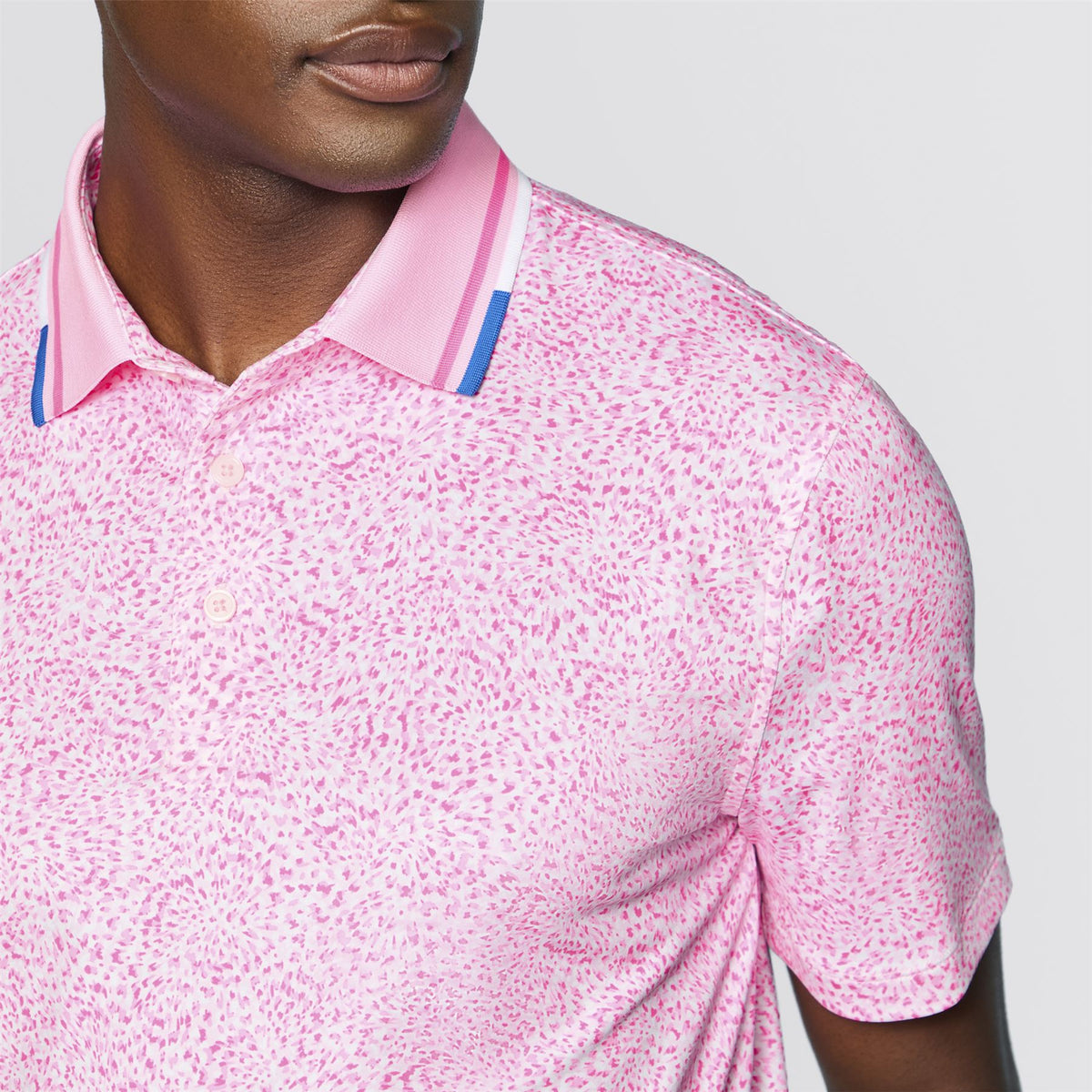 Fireworks Print Tech Jersey Polo Blush