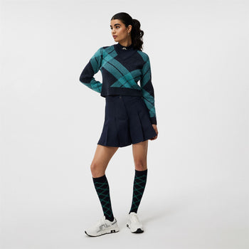 x Glenmuir Brea Knitted V-Neck Sweater Tartan Teal