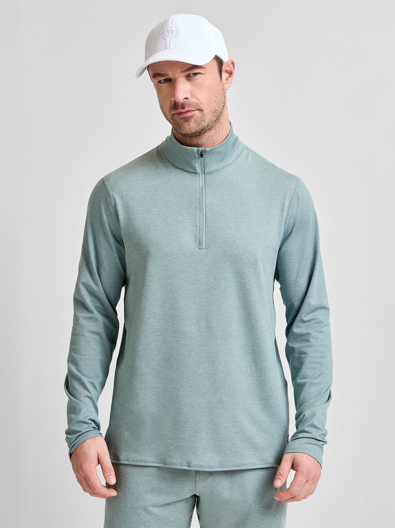 Ponto Half-Zip Mock Neck Misty Blue Heather