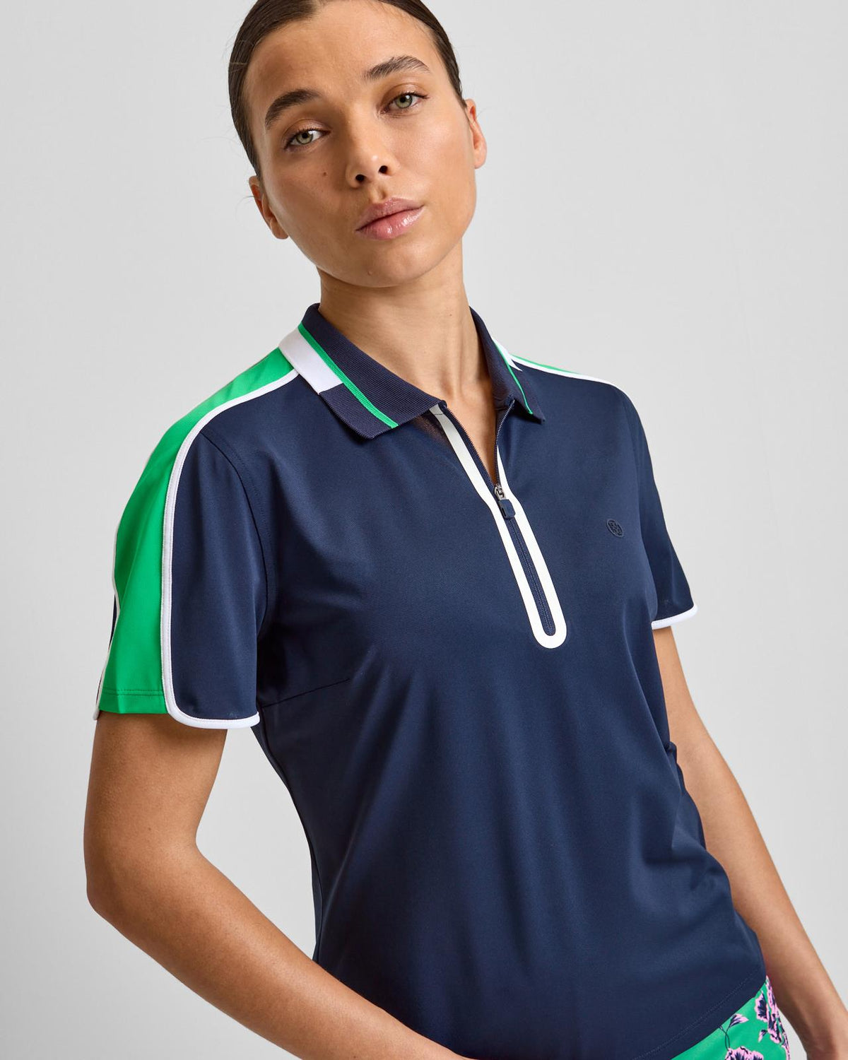 Tech Pique Contrast Panel Quarter Zip Polo Twilight