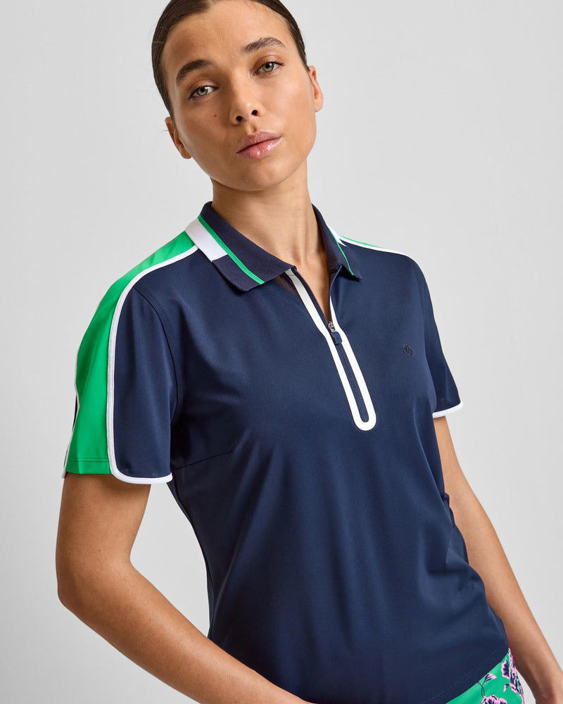 Tech Pique Contrast Panel Quarter Zip Polo Twilight
