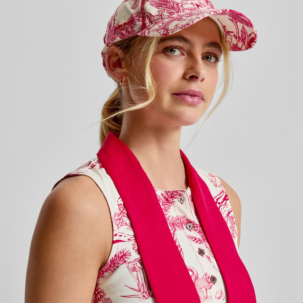 Tie Collar Top Red Botanical