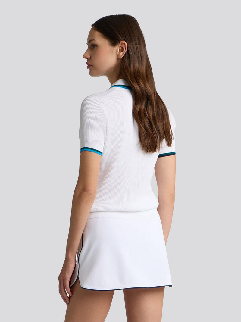 Johnny Collar Cotton Blend Rib Polo Snow/Marine Teal