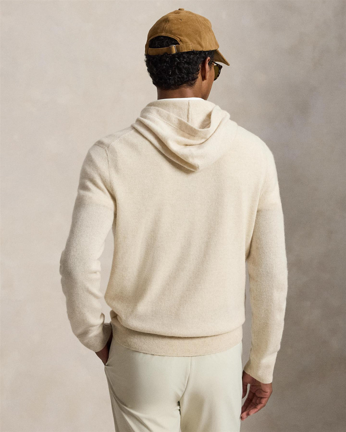 Washable Cashmere Hooded Sweater Ecru Tan Heather
