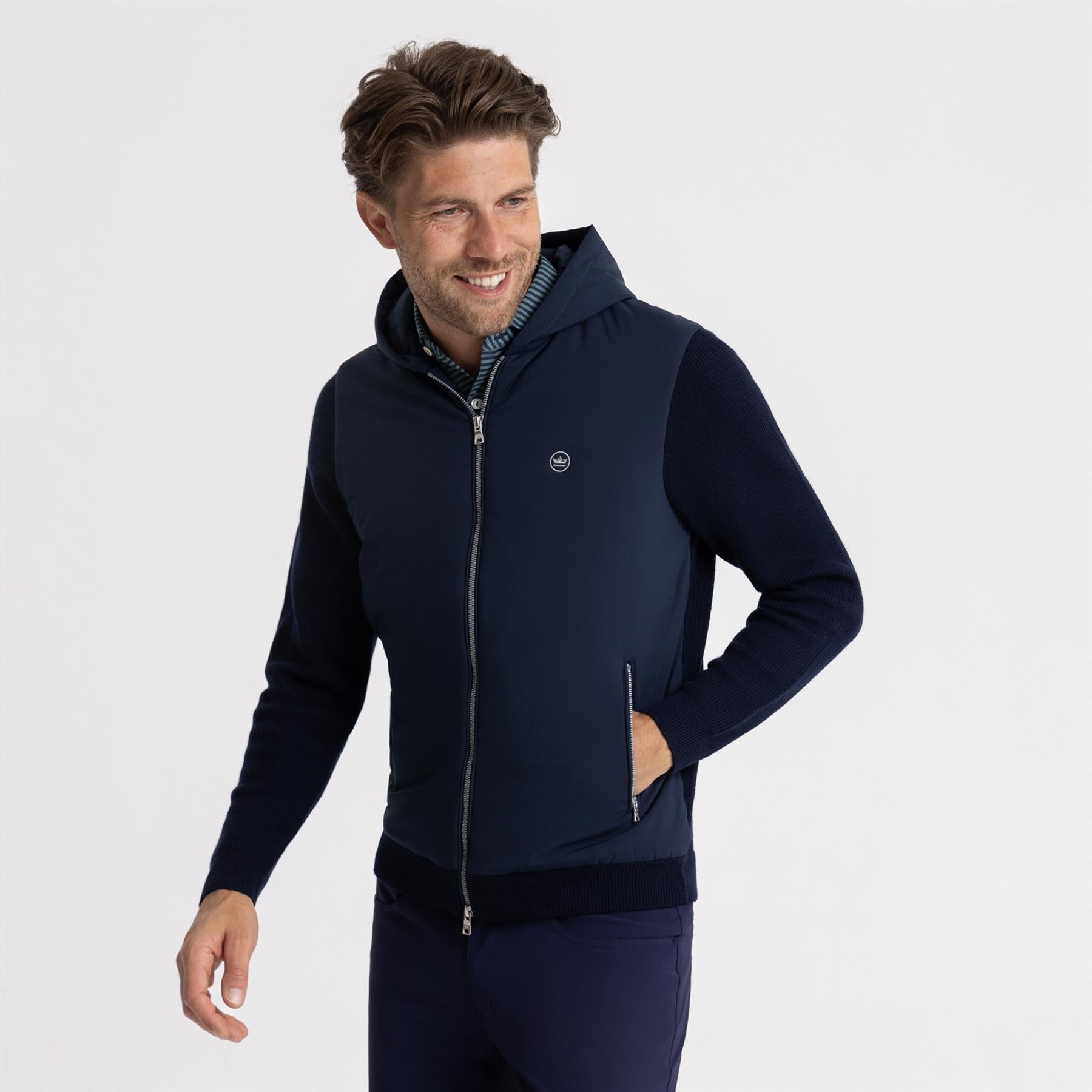 Holdridge Hybrid Full Zip Hooded Jacket Navy