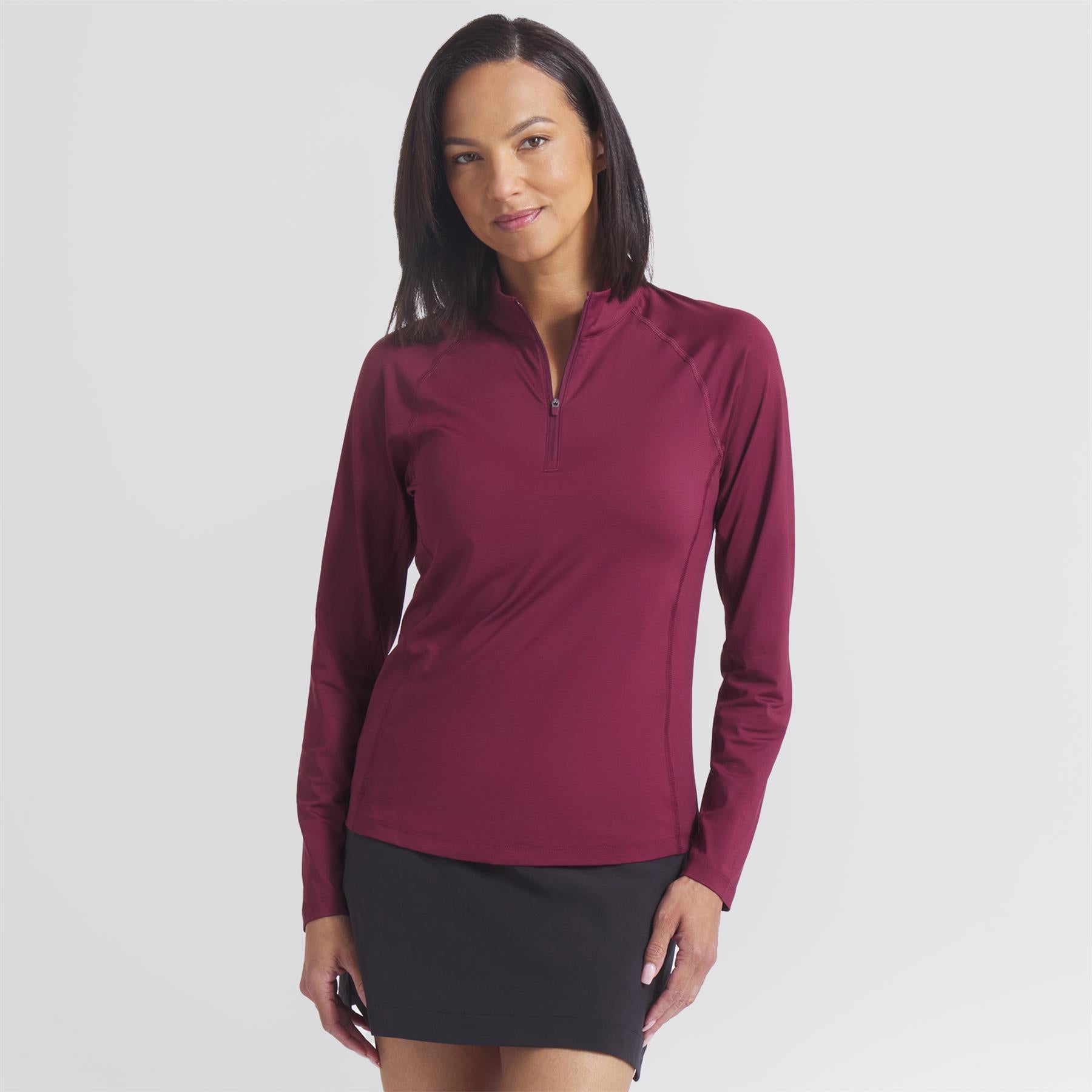 YOU-V Solid Quarter Zip Ruby Shimmer