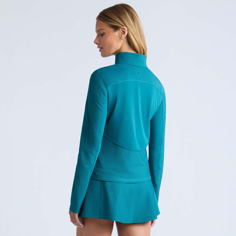 Two Tone Rib Quarter Zip Pullover Marine Teal