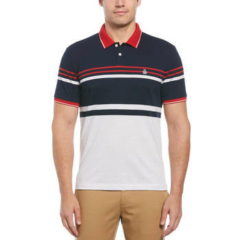 Honeycomb Jacquard Stripe Cotton Blend Polo Bright White