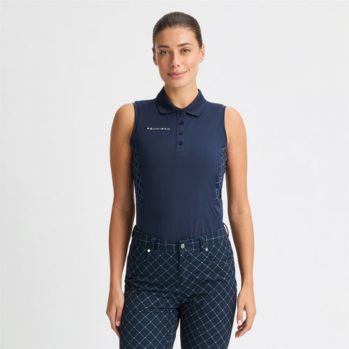 Womens Nicky Sleeveless Polo Micro R Check Navy - SS25