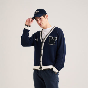 Golf Club Merino Wool Cardigan Navy