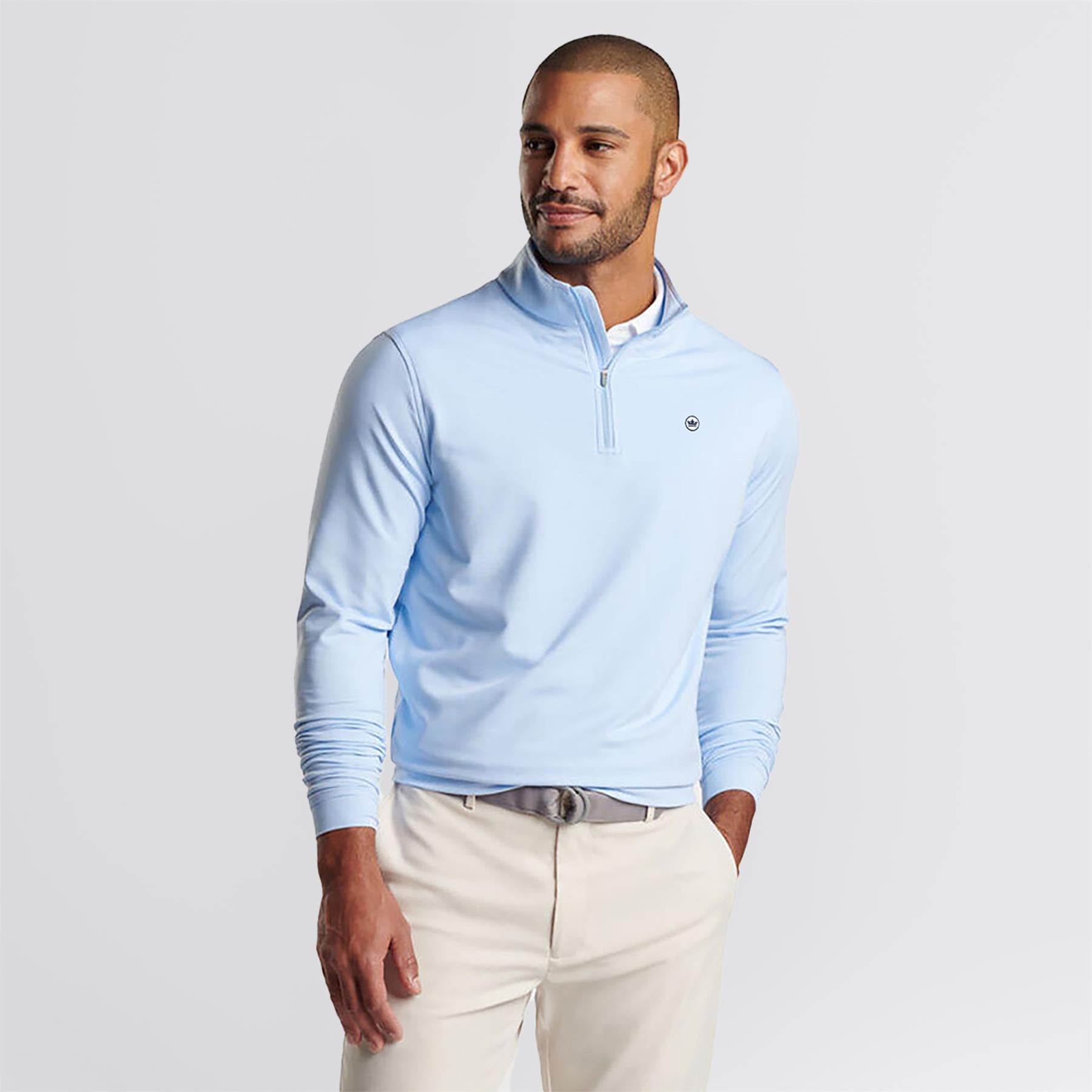 Perth Mini Stripe Quarter Zip Mid Layer Cottage Blue/White