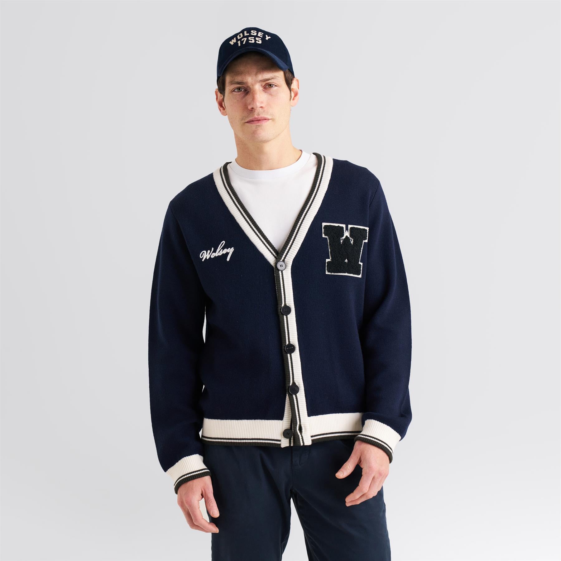 Golf Club Merino Wool Cardigan Navy
