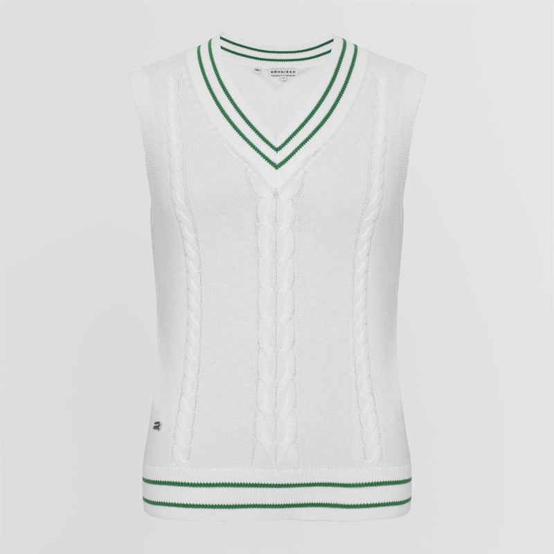 Cotton Cable Vest White/Green