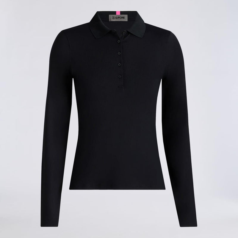 Ribbed Tech Nylon LS Polo Onyx